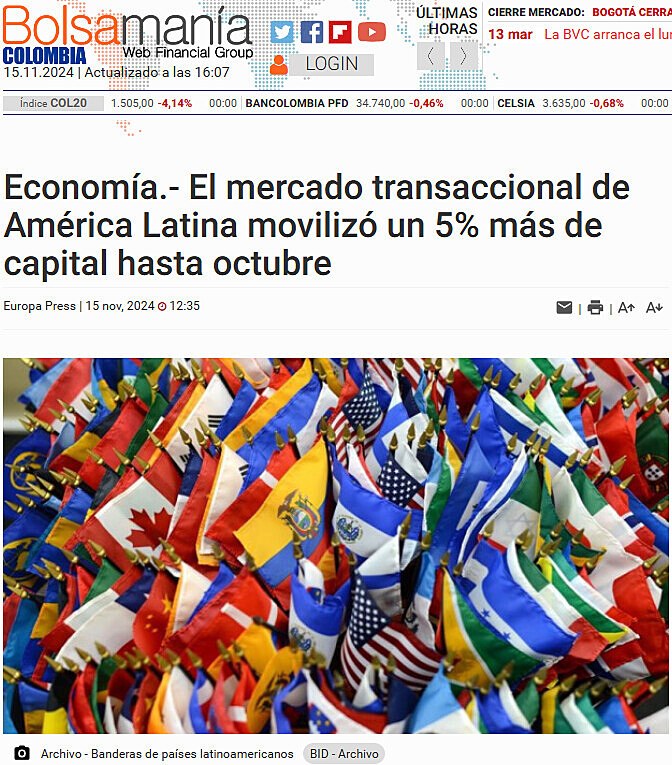 Economa.- El mercado transaccional de Amrica Latina moviliz un 5% ms de capital hasta octubre